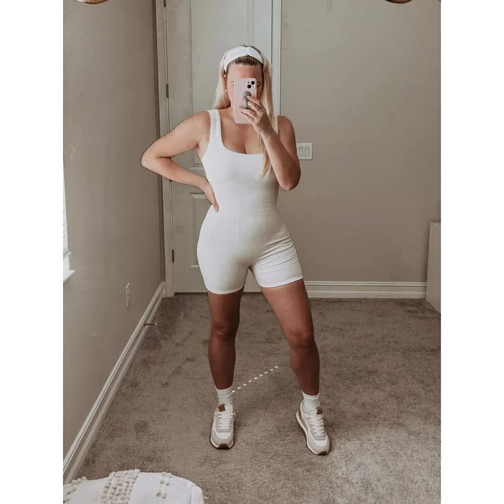 SKIMS Rib Stretch Cotton Romper in Bone Size 3X